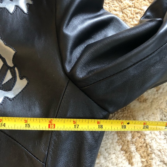 Allan Denis Genuine Leather Jacket Black With Silver Cutout Sz S EUC! - Picture 11 of 13